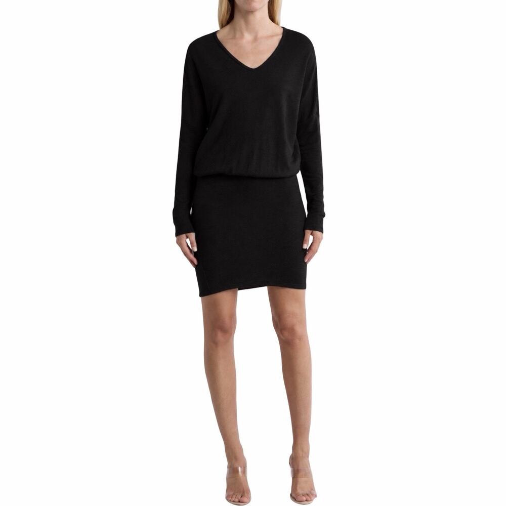 GO COUTURE Dress Womens Small Black Dolman Batwing Long Sleeve Stretch Made USA